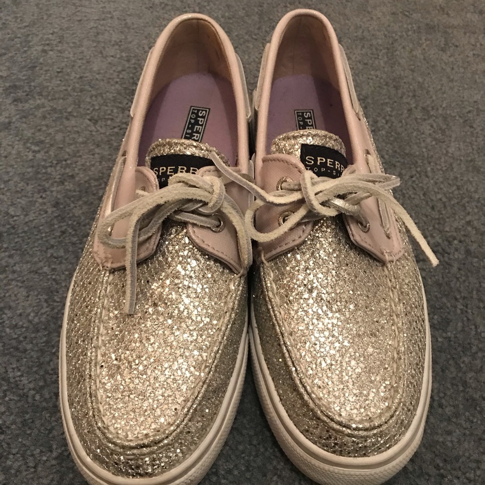 Women’s Silver Sparkle Boat Shoes- Size 8